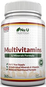Multivitamins & Minerals Formula – 24 Vitamines et Minéraux - Végétarien - Homme/Femme - Cure d'1 An/365 Comprimés - Compléments alimentaires de Nu U Nutrition