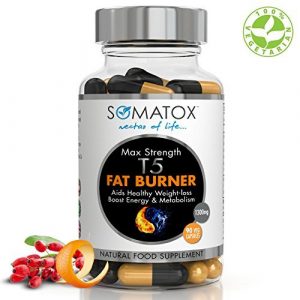 SOMATOX T5 FAT BURNER - Perte de poids naturelle • Brûleurs de graisse • Minceur ilules amaigrissantes • Stimulation énergétique • Supplément Thermogénique ★ La force maximale 1300mg / 90 Caps de Veg 30 jours d'approvisionnement ★ Fait en UK (eBOOK gratuit)